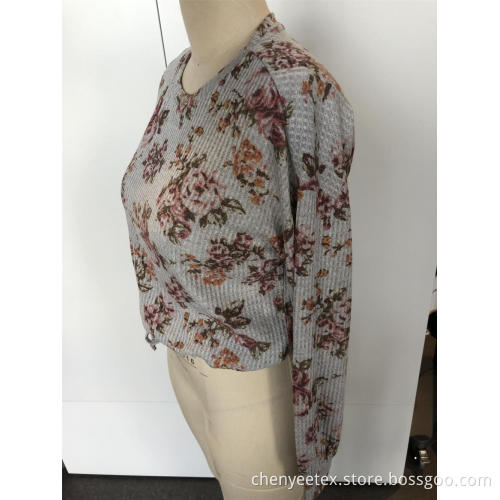 Blommig rund hals stickad cardigan